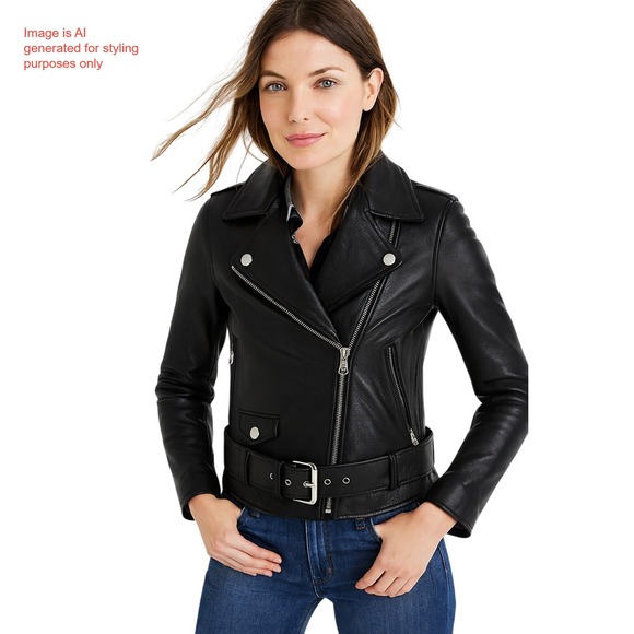 Madewell Jackets & Blazers - Madewell‎ Black Leather Moto Jacket Biker Style Belted Zip Front XS *Flaw